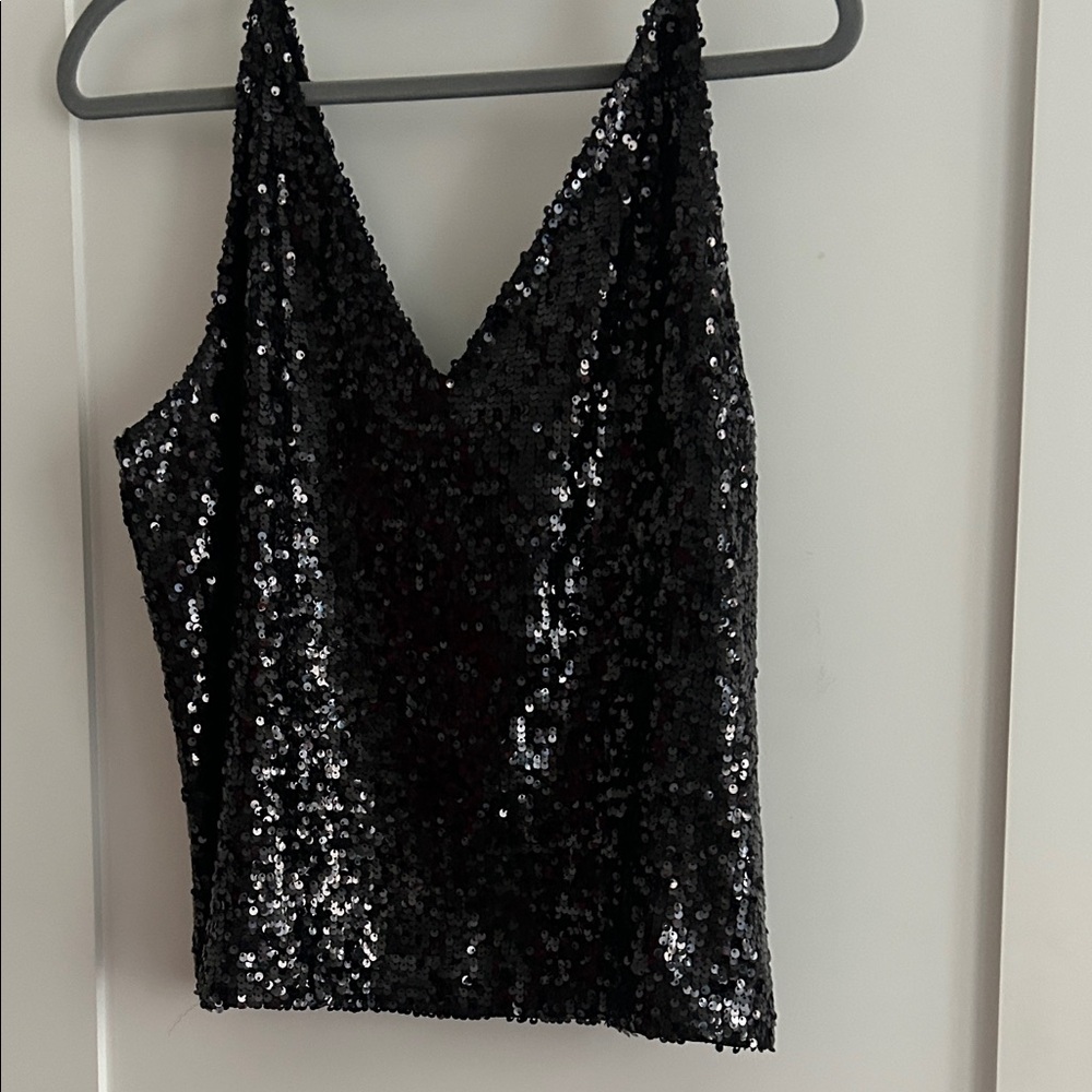 J. Crew CollectionBlack Sequin Camisole Top with deep V neck